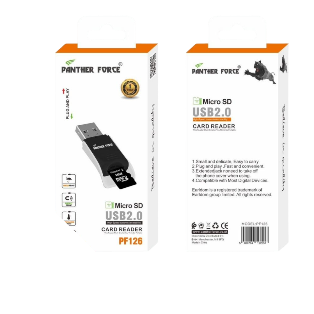 Panther Force Micro SD USB 2.0 Card Reader - PF126- High-Speed Data Transfer & Universal Compatibility Panther Force Micro SD USB 2.0 Card Reader - PF126- High-Speed Data Transfer & Universal Compatibility